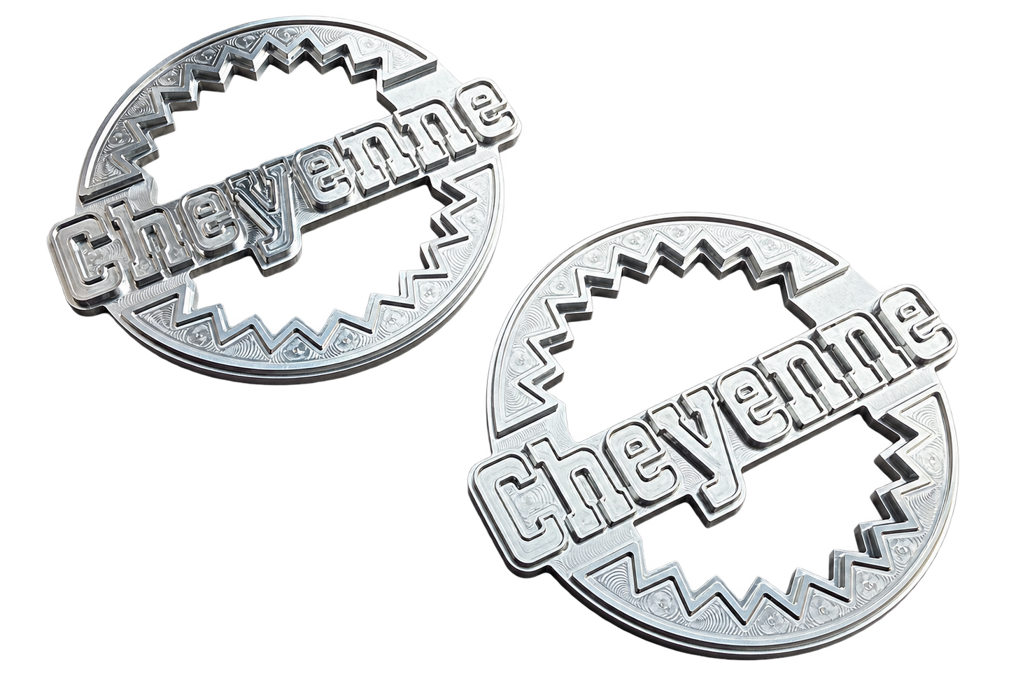 1973-1979 Chevy K5 Blazer billet aluminum Cheyenne rear quarter panel emblems pair - RAD Machining