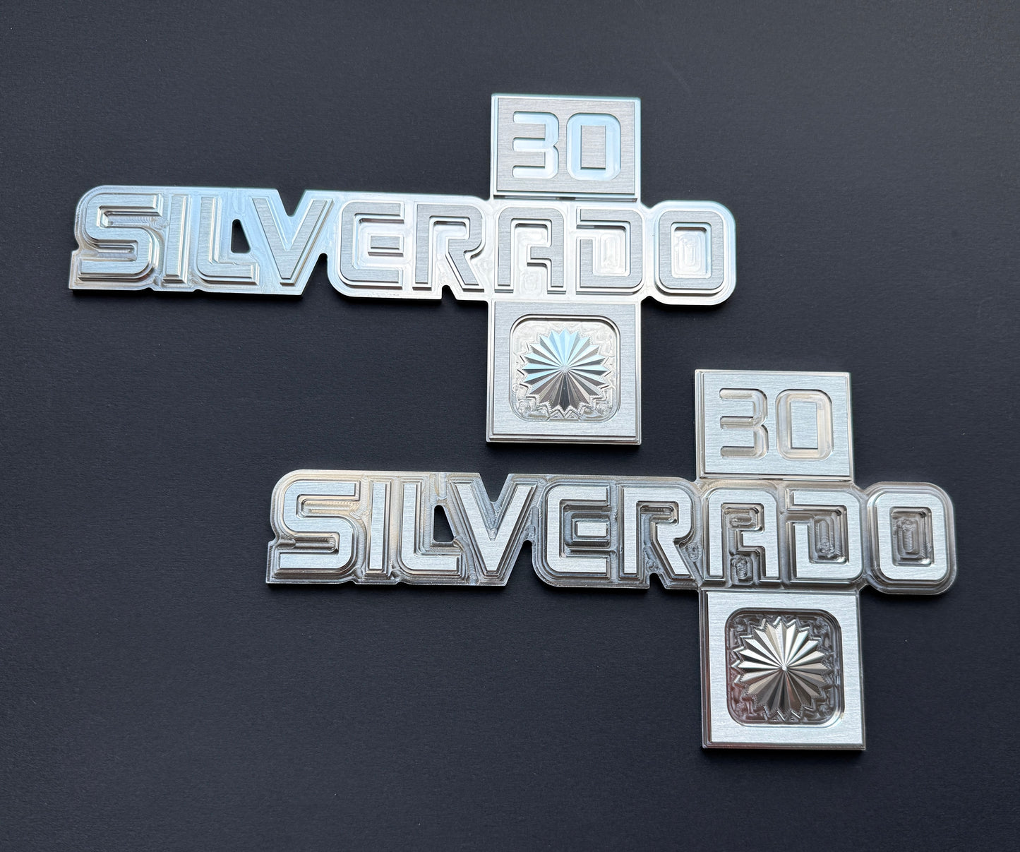 81-87 Chevy Billet Fender Emblems - "Silverado 30" - Pair