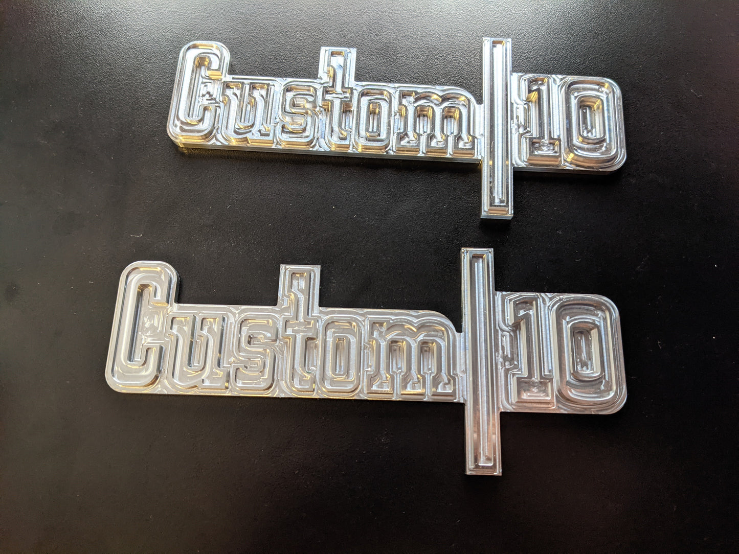 1973-76; Chevrolet Truck; Billet; CUSTOM 10; Front Fender Emblem; Pair