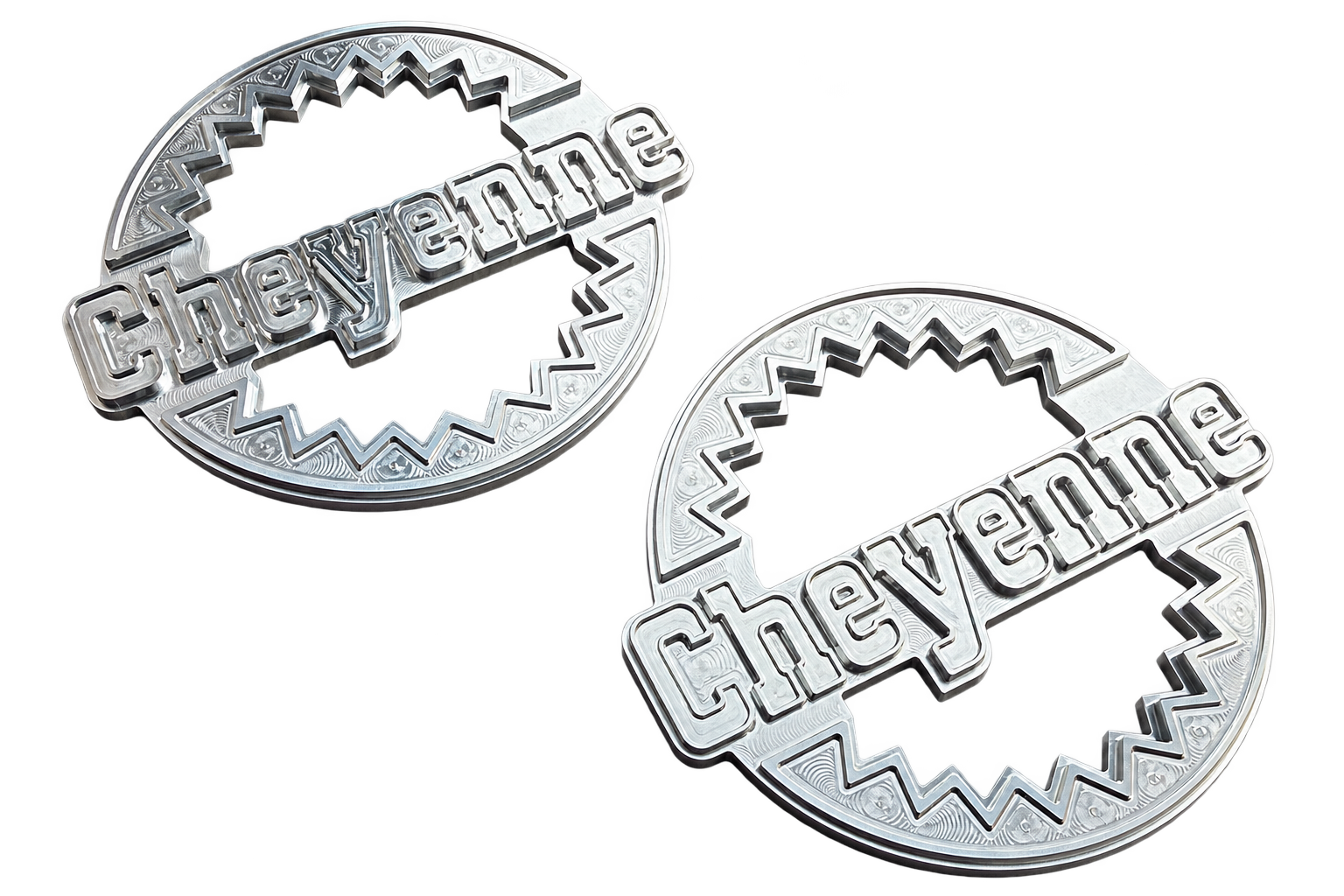 1973-1979 Chevy K5 Blazer billet aluminum Cheyenne rear quarter panel emblems pair - RAD Machining