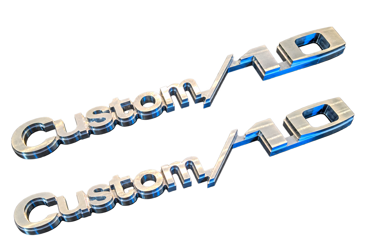 1969-1972 Chevy Custom/10 billet aluminum fender emblems polished finish pair - RAD Machining