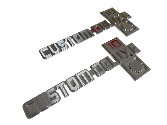 81-87 Chevy Billet Fender Emblems - "Custom Deluxe 10" - Pair