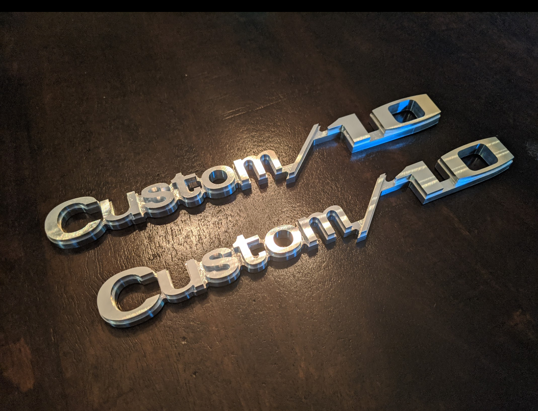 69-72 Chevy Billet Fender Emblems - "Custom/10" - Pair