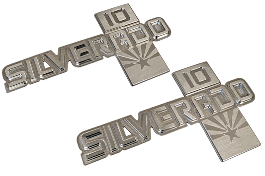 1981-1987 Chevy Silverado 10 billet aluminum Arizona Flag fender emblems brushed finish - RAD Machining