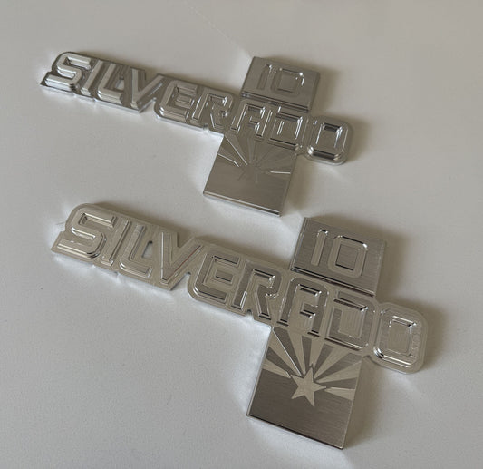 81-87 Chevy Billet Fender Emblems - "Silverado 10" - Arizona Flag