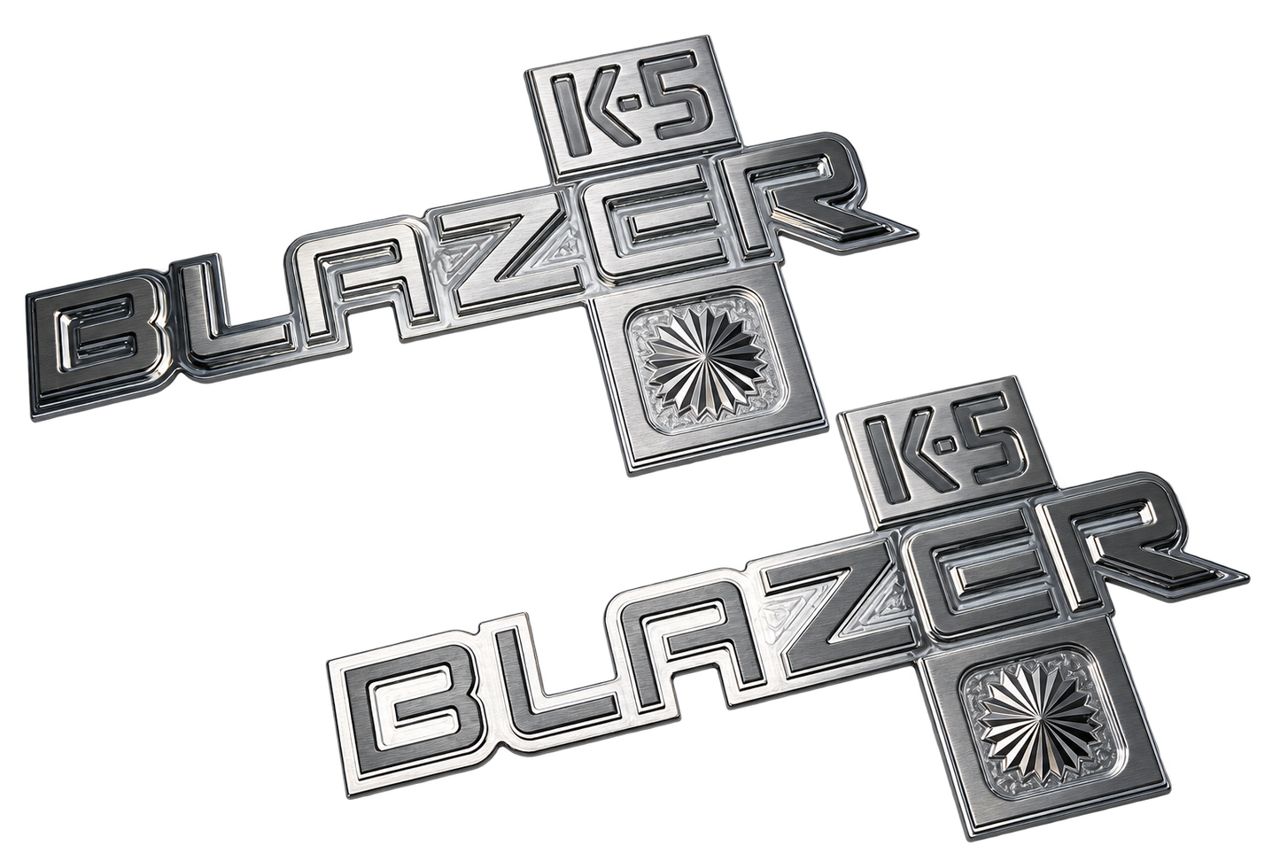 1981-1986 Chevy K5 Blazer billet aluminum CNC machined badges brushed finish - RAD Machining